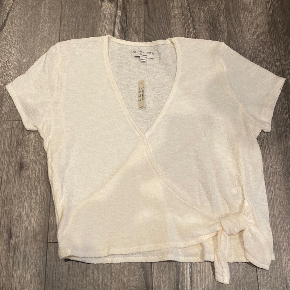 Madewell, Texture & Thread, Side Tie, Short Sleeve, Cream Top with Tags